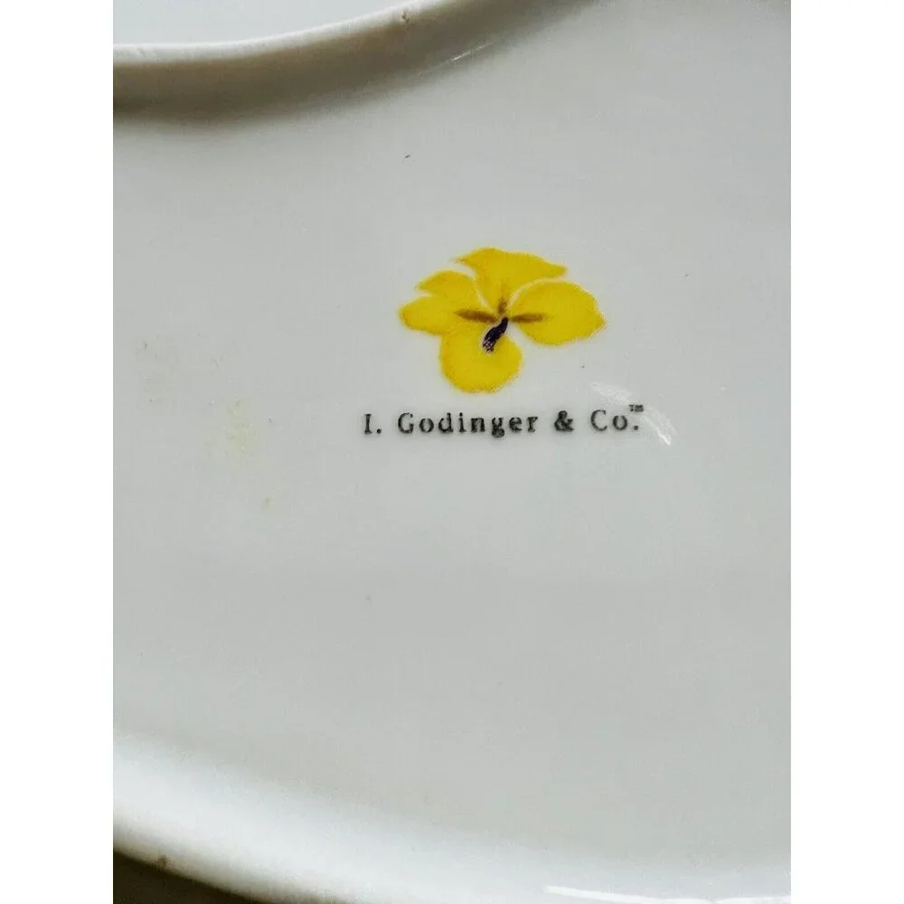 Godinger Tivoli Butterfly Trinket Dish Gold Trim Porcelain Leaves Lemon Wedge‎